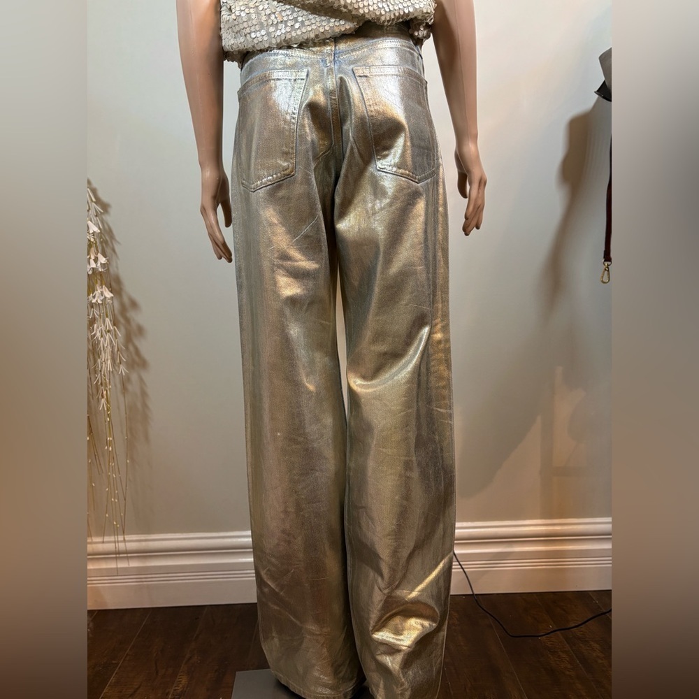NWT ZARA MID WAIST TRF WIDE LEG FOIL WOMEN JEANS Size 4 - Picture 8 of 15